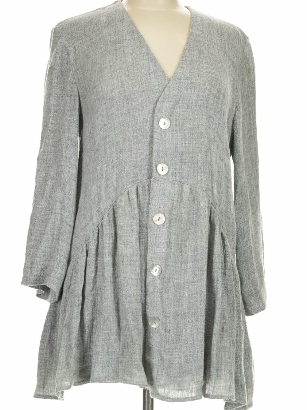 Zara Gray Button Front Drop Waist Tunic Dress M